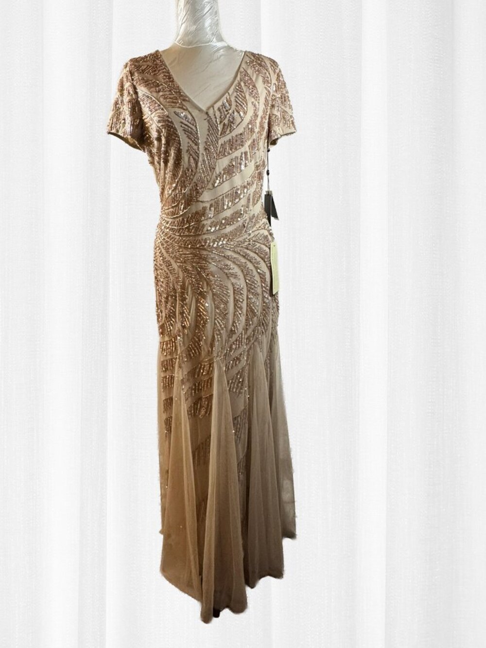 New Adrianna Papell Biscotti Beaded Godet & Sequin Spring Wedding Guest Dress 8